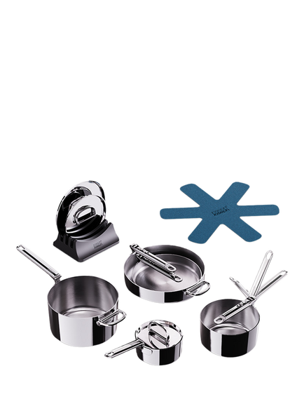 Joseph Joseph Space Folding Handle 3-Ply Stainless Steel Pan & Accessories Set, 5 Piece, Stainless Steel