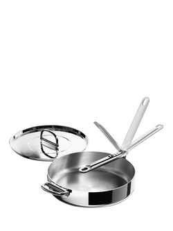Joseph Joseph Space Folding Handle 3-Ply Stainless Steel Saute Pan & Lid, 28cm, Stainless Steel