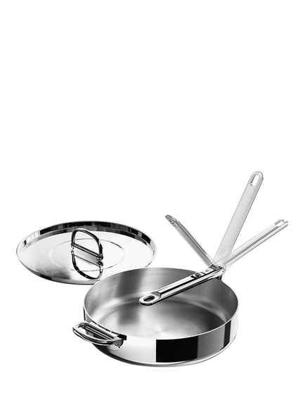 Joseph Joseph Space Folding Handle 3-Ply Stainless Steel Saute Pan & Lid, 28cm, Stainless Steel