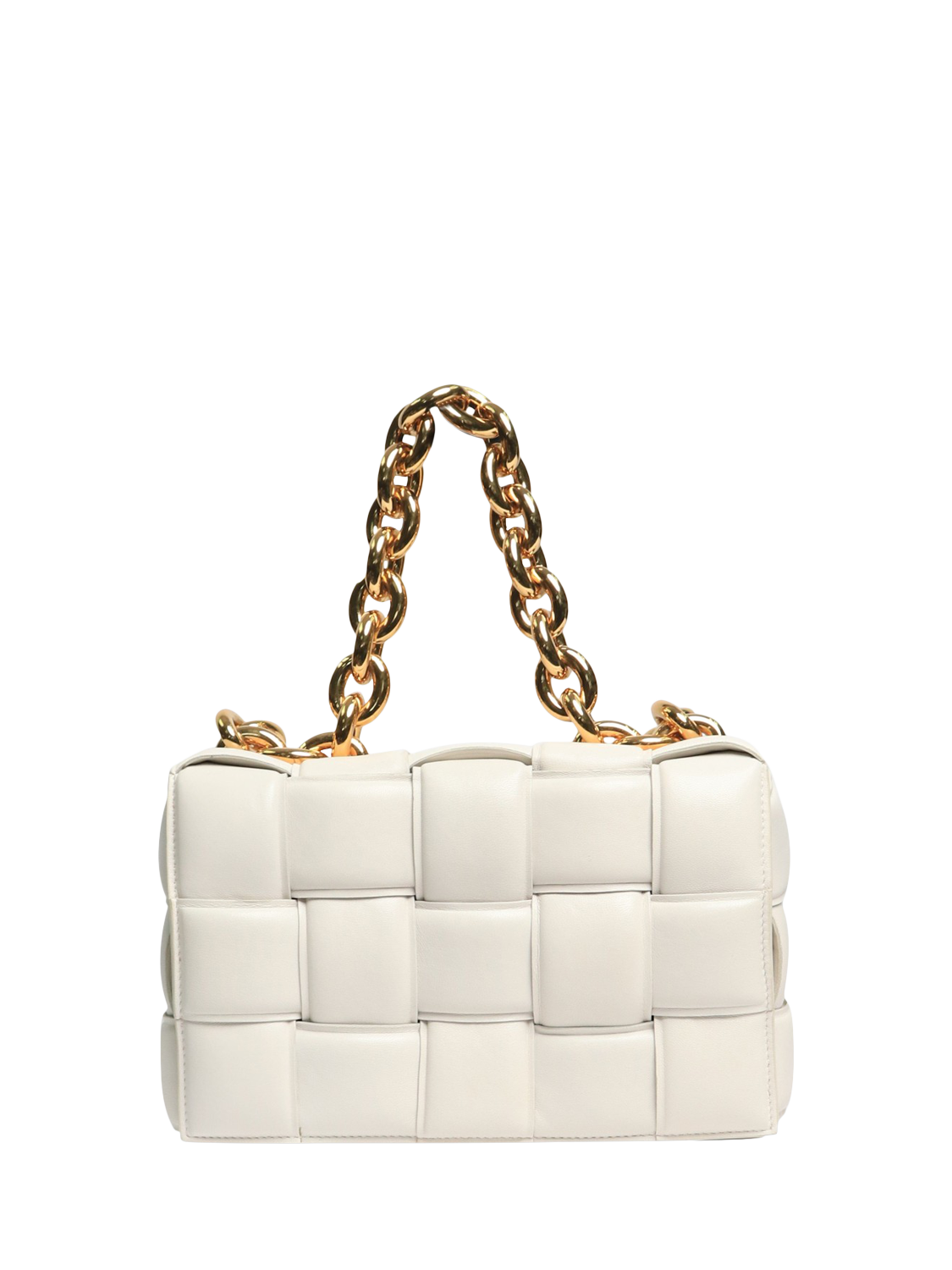 Product image 1 of 6, which shows Pre-owned Bottega Veneta Padded Cassette Leather Medium Chain Bag, White