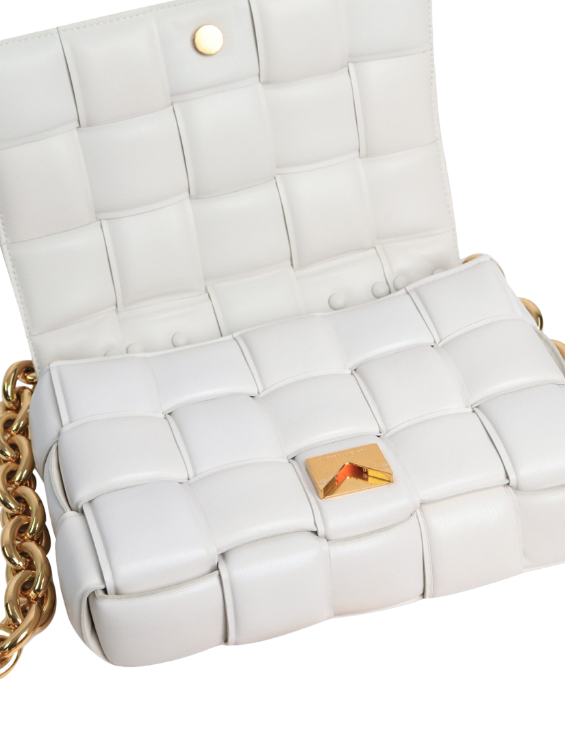 Product image 4 of 6, which shows Pre-owned Bottega Veneta Padded Cassette Leather Medium Chain Bag, White