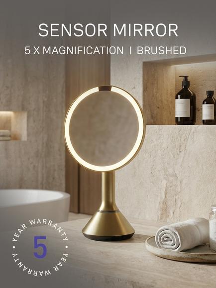 Simplehuman Sensor Makeup Mirror, 5x Magnification, Brass - view 2, Brass
