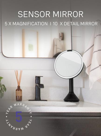 Simplehuman Sensor Makeup Mirror with 10x Detail Mirror, 5x Magnification, Matte Black Stee - view 2, Matte Black Steel