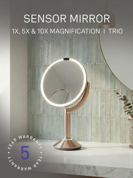 Simplehuman Trio Sensor Makeup Mirror, 1x 5x and 10x Magnification, Rose Gold Steel - view 2, Rose Gold Steel