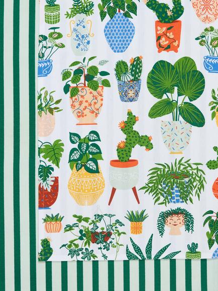 Ulster Weavers Plants & Striped Print Cotton Tea Towels, Set of 2, Green/Multi - view 2, Multi