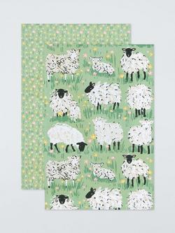 Ulster Weavers Sheep Print Cotton Tea Towels, Set of 2, Green/Multi, Multi