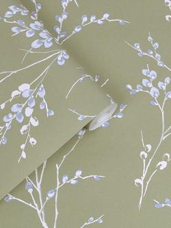 Laura Ashley Pussy Willow Wallpaper - view 2, Moss Green