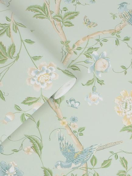 Laura Ashley Summer Palace Wallpaper, Eau de Nil - view 2, Eau De Nil