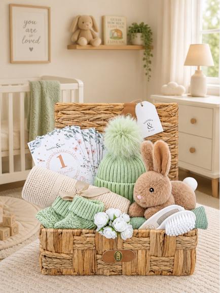 Bumbles & Boo A Woodland Embrace Baby Hamper - view 2, Sage Green/Beige