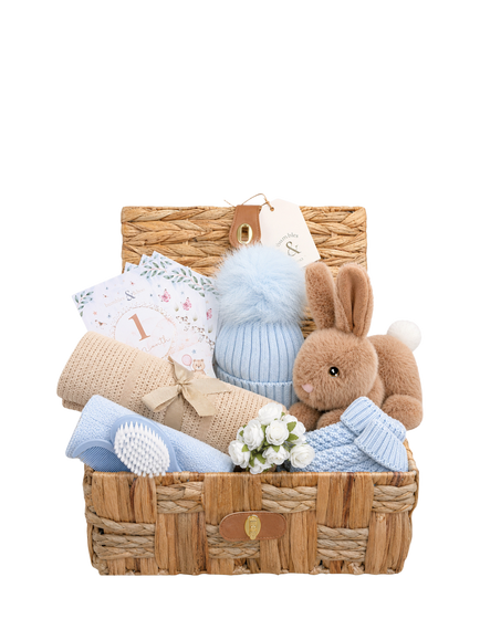 Bumbles & Boo Little Waves Baby Boy Hamper with Personalised Card, Baby Blue & Beige