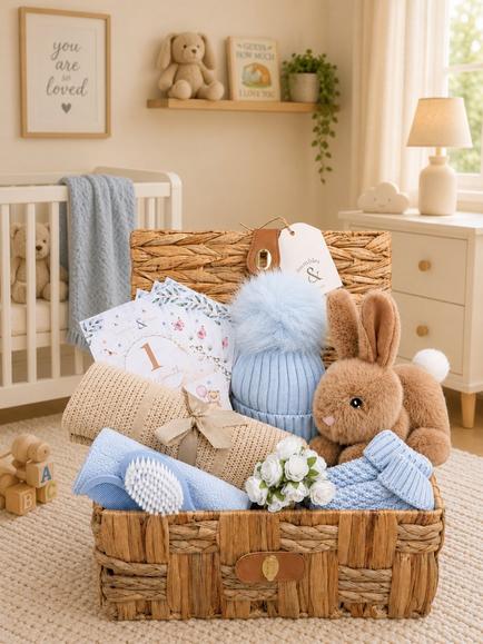 Bumbles & Boo Little Waves Baby Boy Hamper with Personalised Card - view 2, Baby Blue & Beige