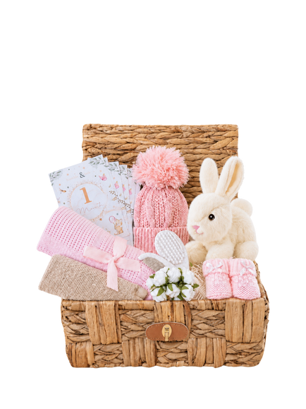 Bumbles & Boo Marshmallow Dreams Baby Hamper with Personalised Card, Rasberry Pink & White