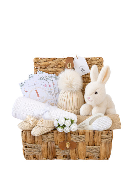 Bumbles & Boo Soft as Snow Baby Hamper with Personalised Card, White & Beige