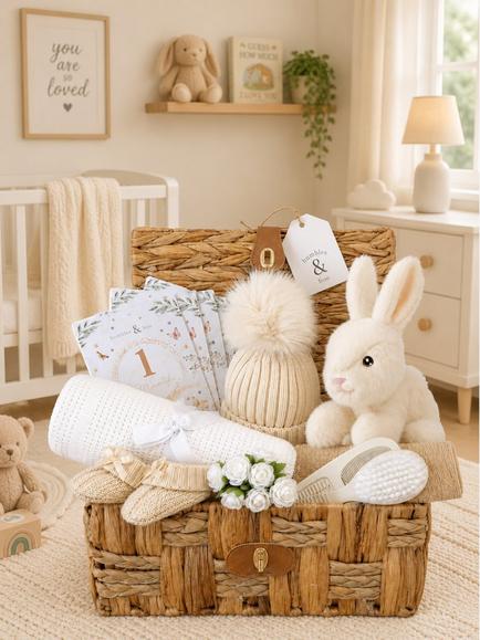 Bumbles & Boo Soft as Snow Baby Hamper with Personalised Card - view 2, White & Beige