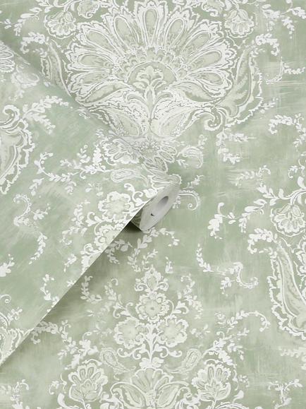 Laura Ashley Maddox Wallpaper, Sage - view 2, Sage