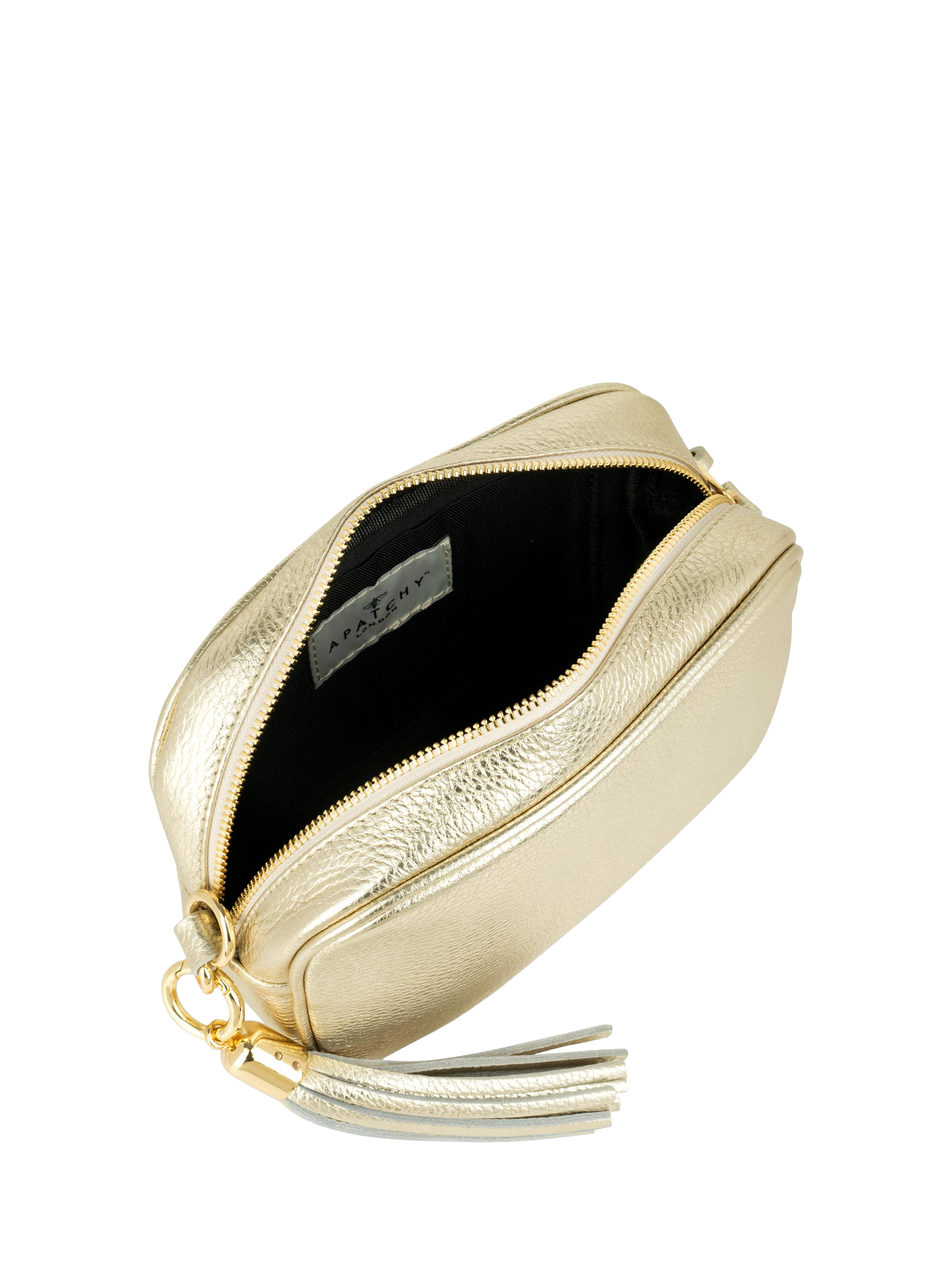 Product image 3 of 4, which shows Apatchy London Leather Crossbody Camera Bag, Gold