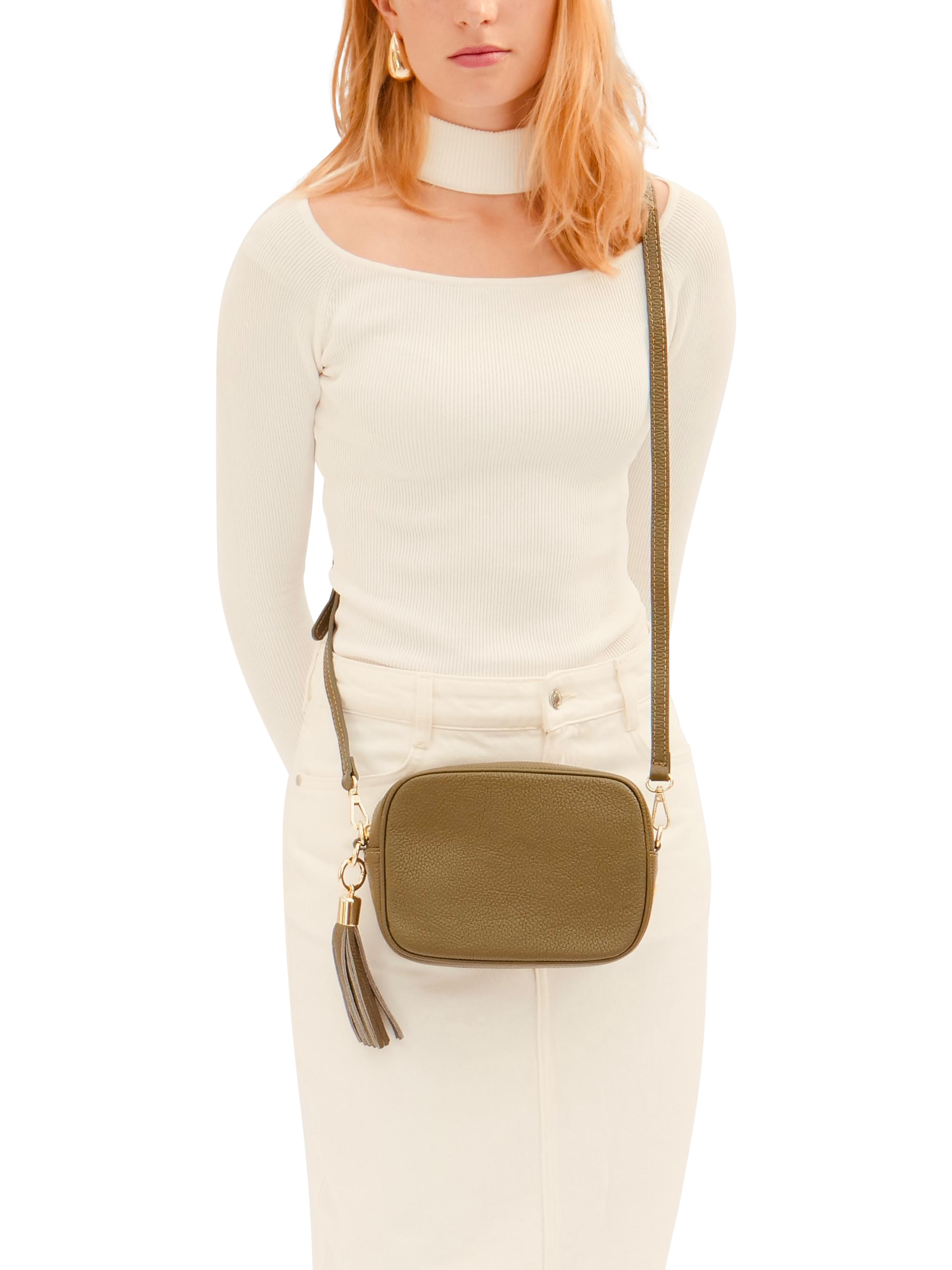 Product image 2 of 5, which shows Apatchy London Leather Crossbody Camera Bag, Olive Green