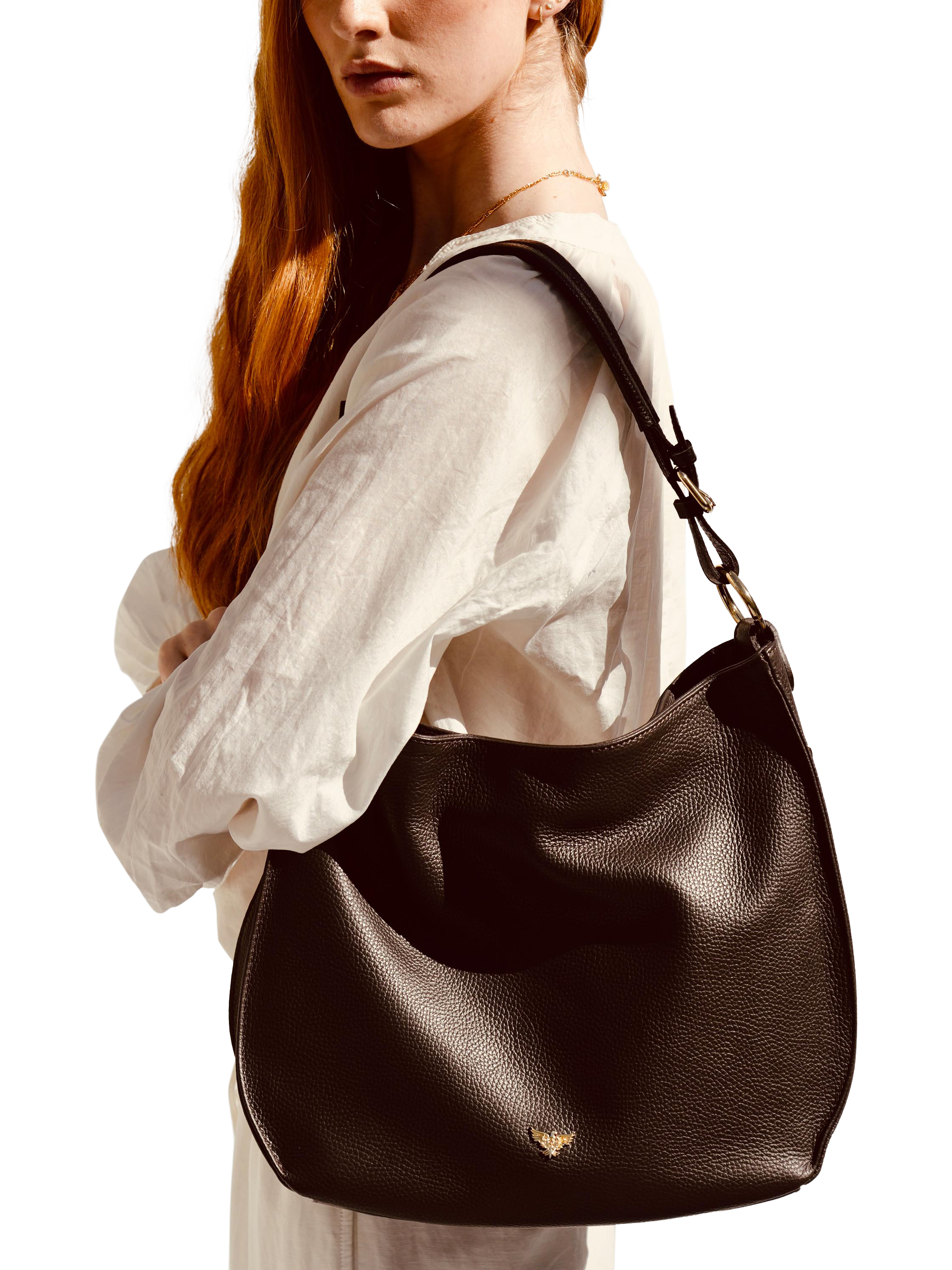Product image 2 of 6, which shows Apatchy London Harriet Leather Hobo Bag, Black