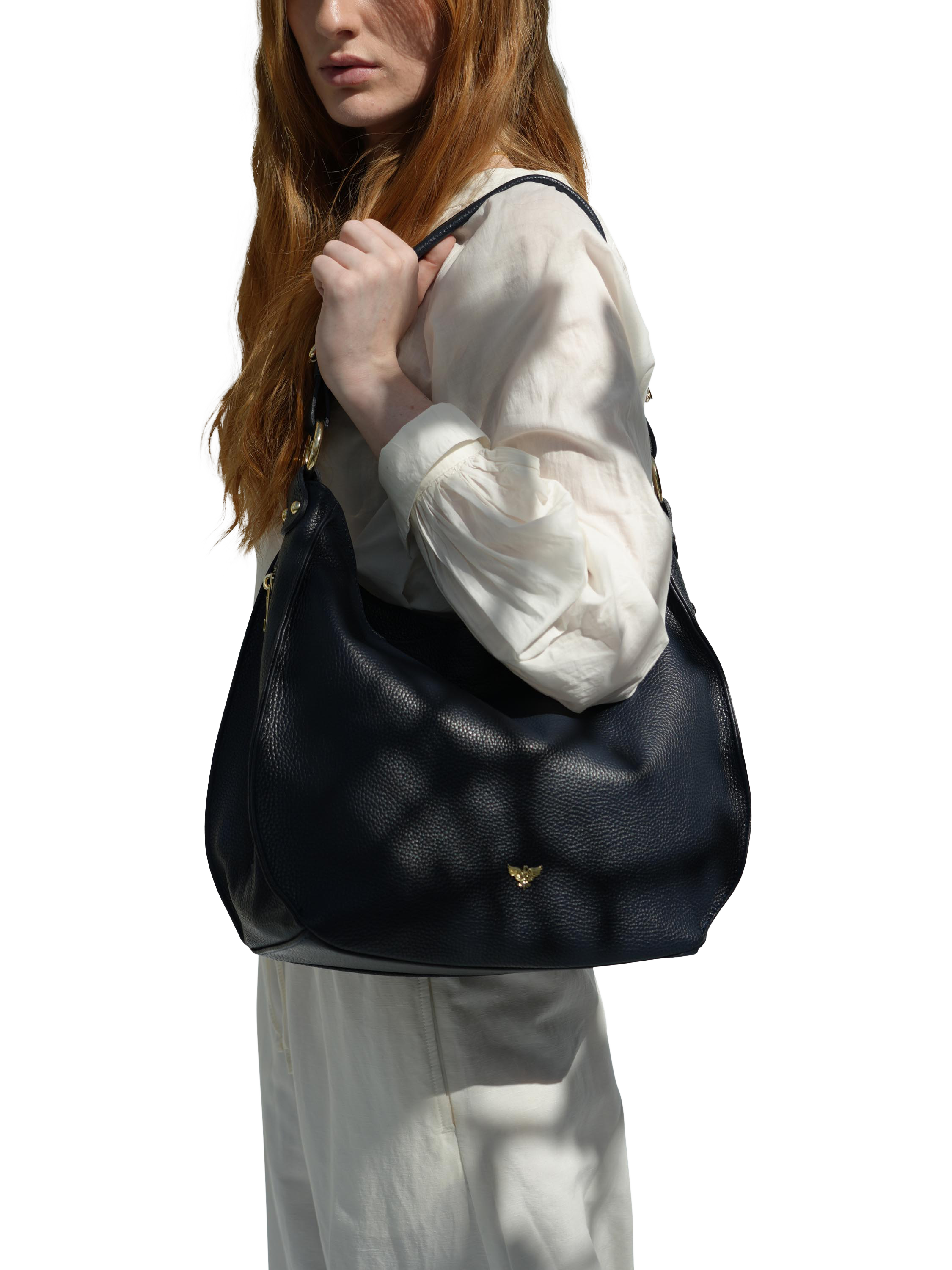 Product image 5 of 6, which shows Apatchy London The Harriet Leather Hobo Bag, Navy