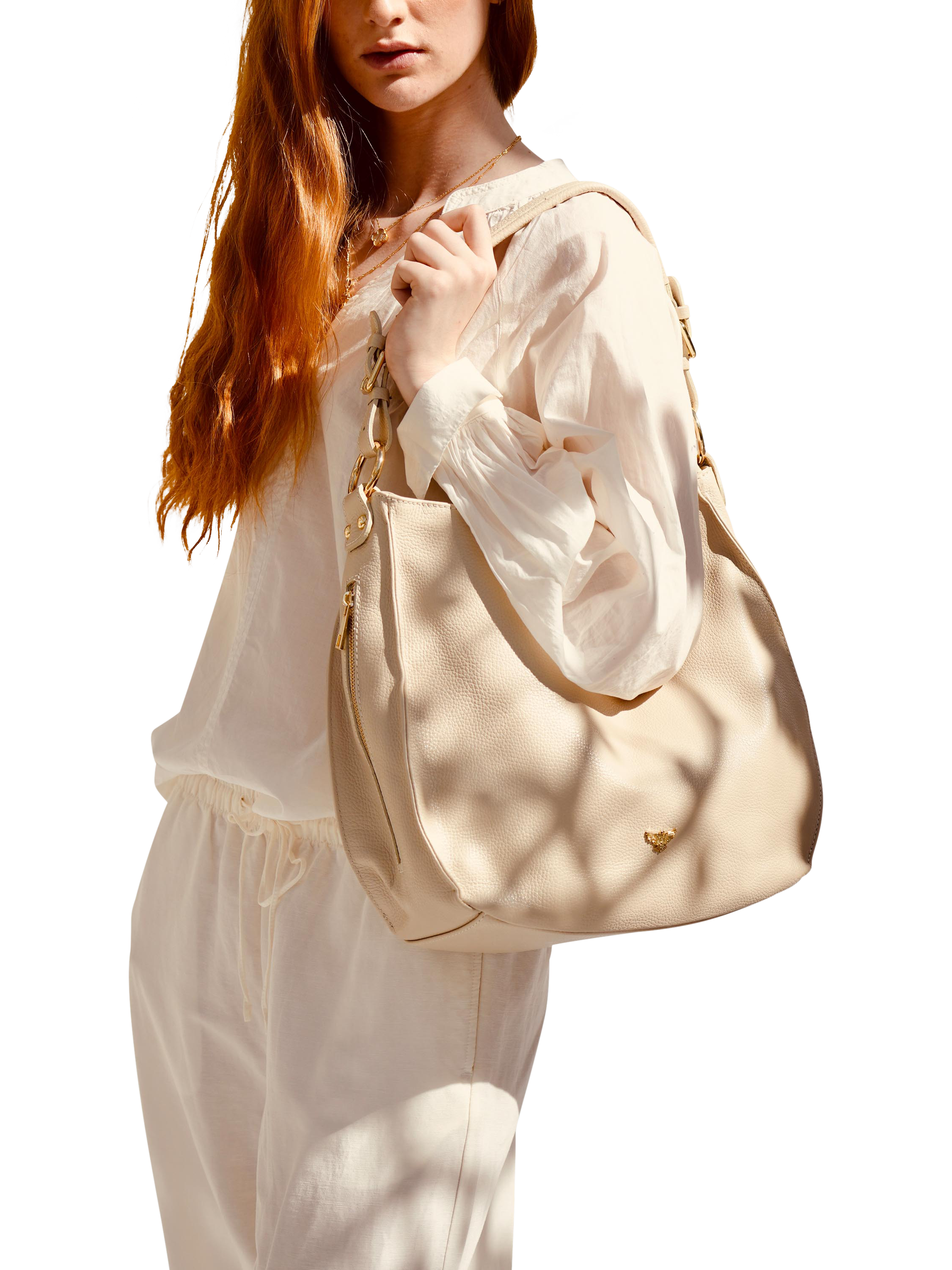 Product image 5 of 6, which shows Apatchy London The Harriet Leather Hobo Bag, Stone