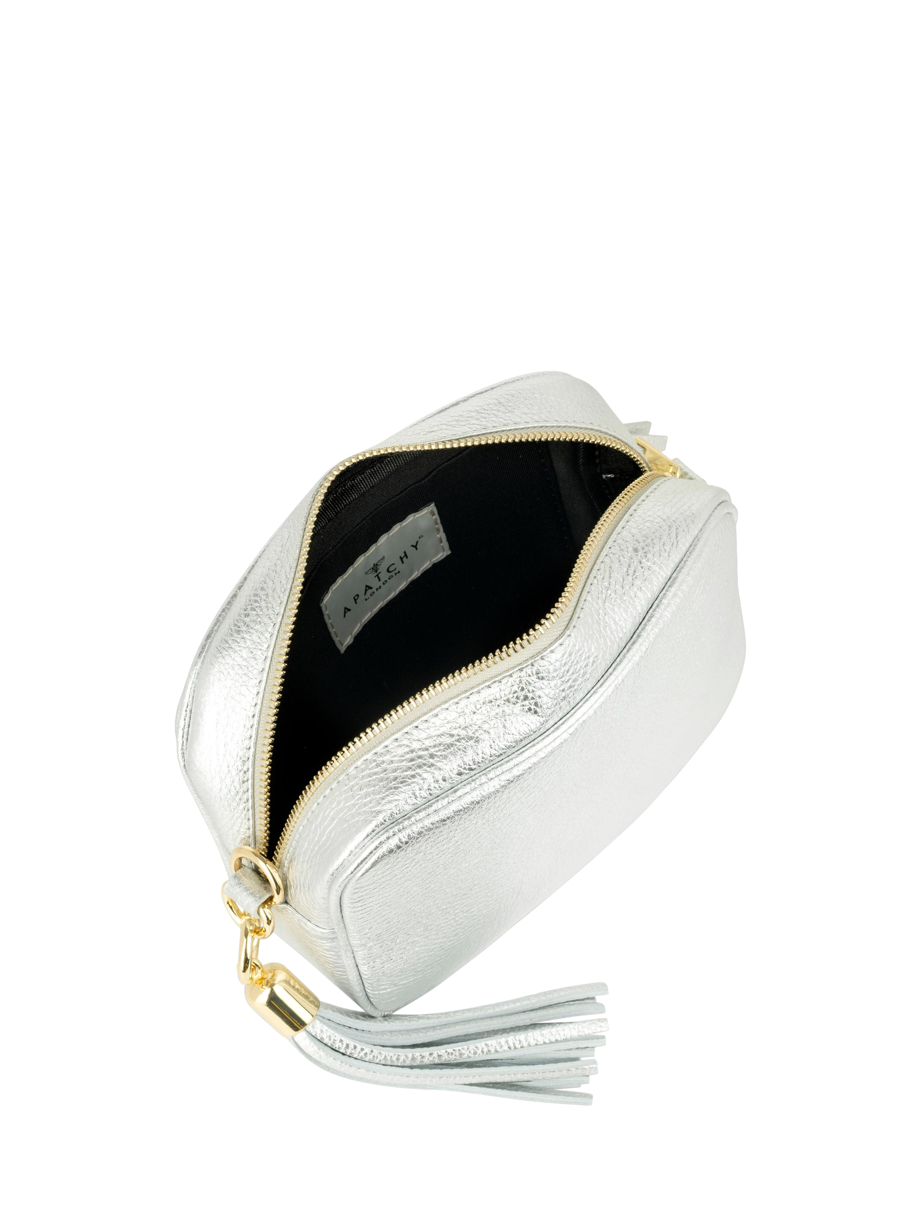 Product image 3 of 4, which shows Apatchy London Leather Crossbody Camera Bag, Silver
