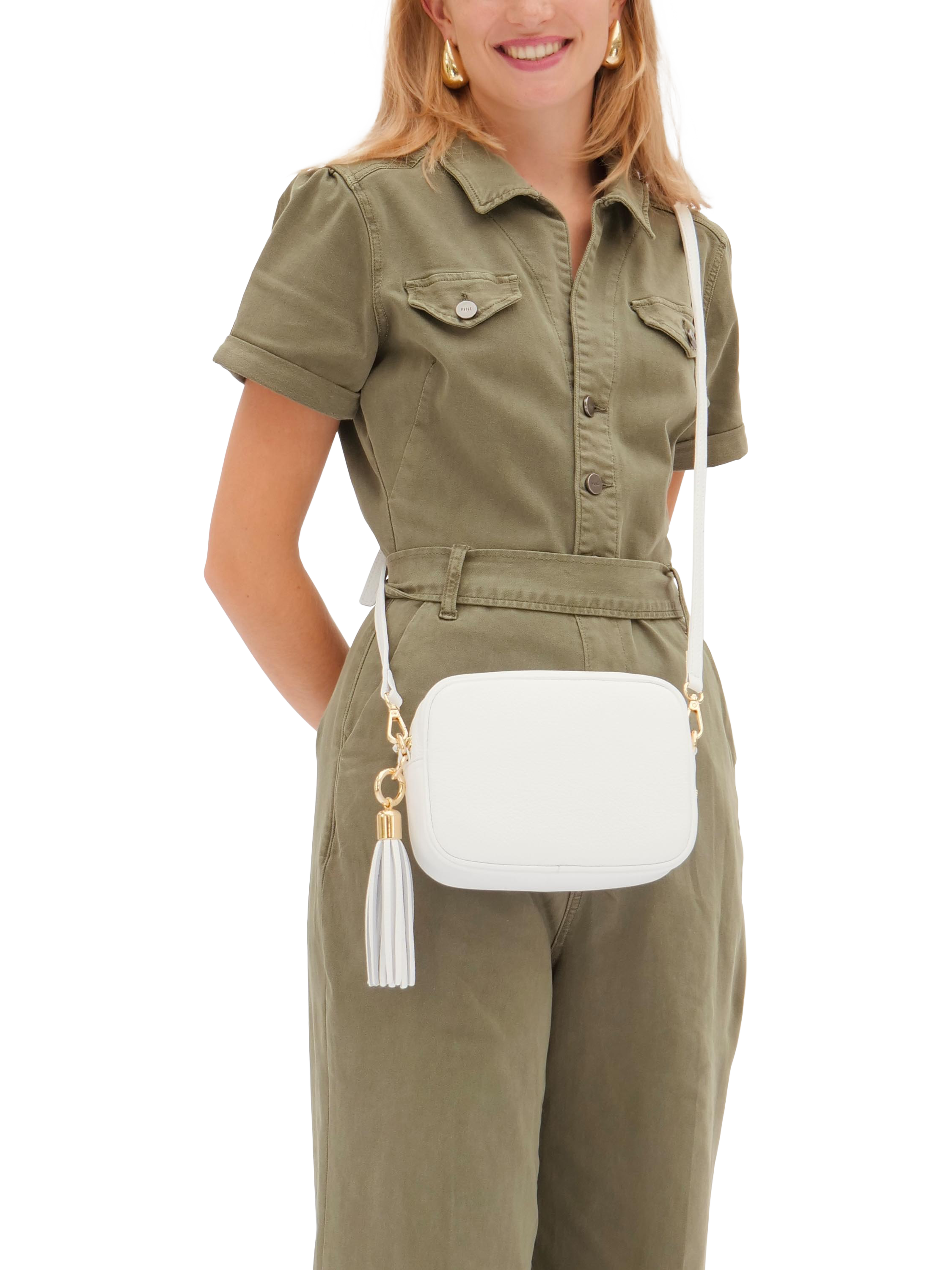 Product image 2 of 5, which shows Apatchy London Leather Crossbody Camera Bag, White