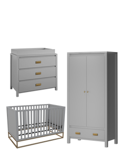 Little Seeds Haven Cotbed, 3-Drawer Changing Table Dresser and Double Wardrobe, Grey, Grey
