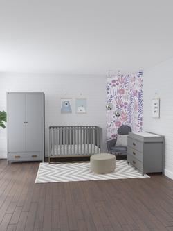 Little Seeds Haven Cotbed, 3-Drawer Changing Table Dresser and Double Wardrobe, Grey - view 2, Grey