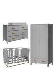 Little Seeds Haven Cotbed, 6-Drawer Changing Table Dresser and Double Wardrobe, Grey