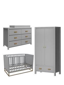 Little Seeds Haven Cotbed, 6-Drawer Changing Table Dresser and Double Wardrobe, Grey, Grey