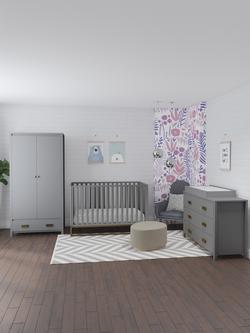 Little Seeds Haven Cotbed, 6-Drawer Changing Table Dresser and Double Wardrobe, Grey - view 2, Grey