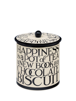 Emma Bridgewater Black Toast 'Happiness' Tin Biscuit Barrel, Black/White, Multi