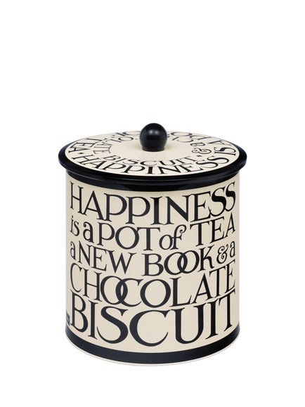 Emma Bridgewater Black Toast 'Happiness' Tin Biscuit Barrel, Black/White, Multi