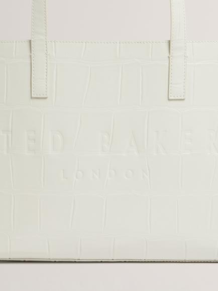 Ted Baker Crocon Croc Effect Large Icon Bag, Navy - view 2, Ivory