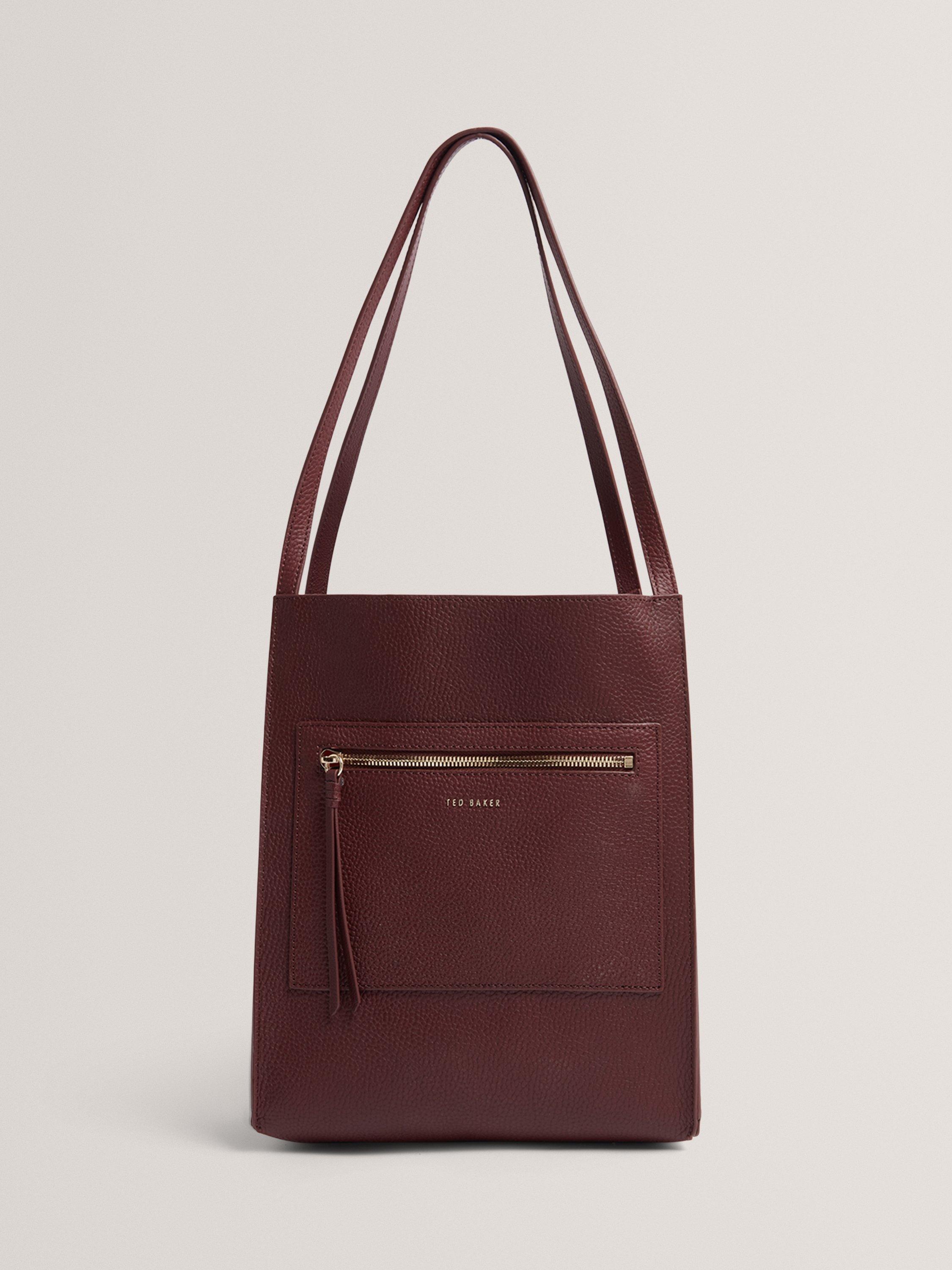 Product image 1 of 5, which shows Ted Baker Taala Small Shopper Leather Tote Bag, Burgundy