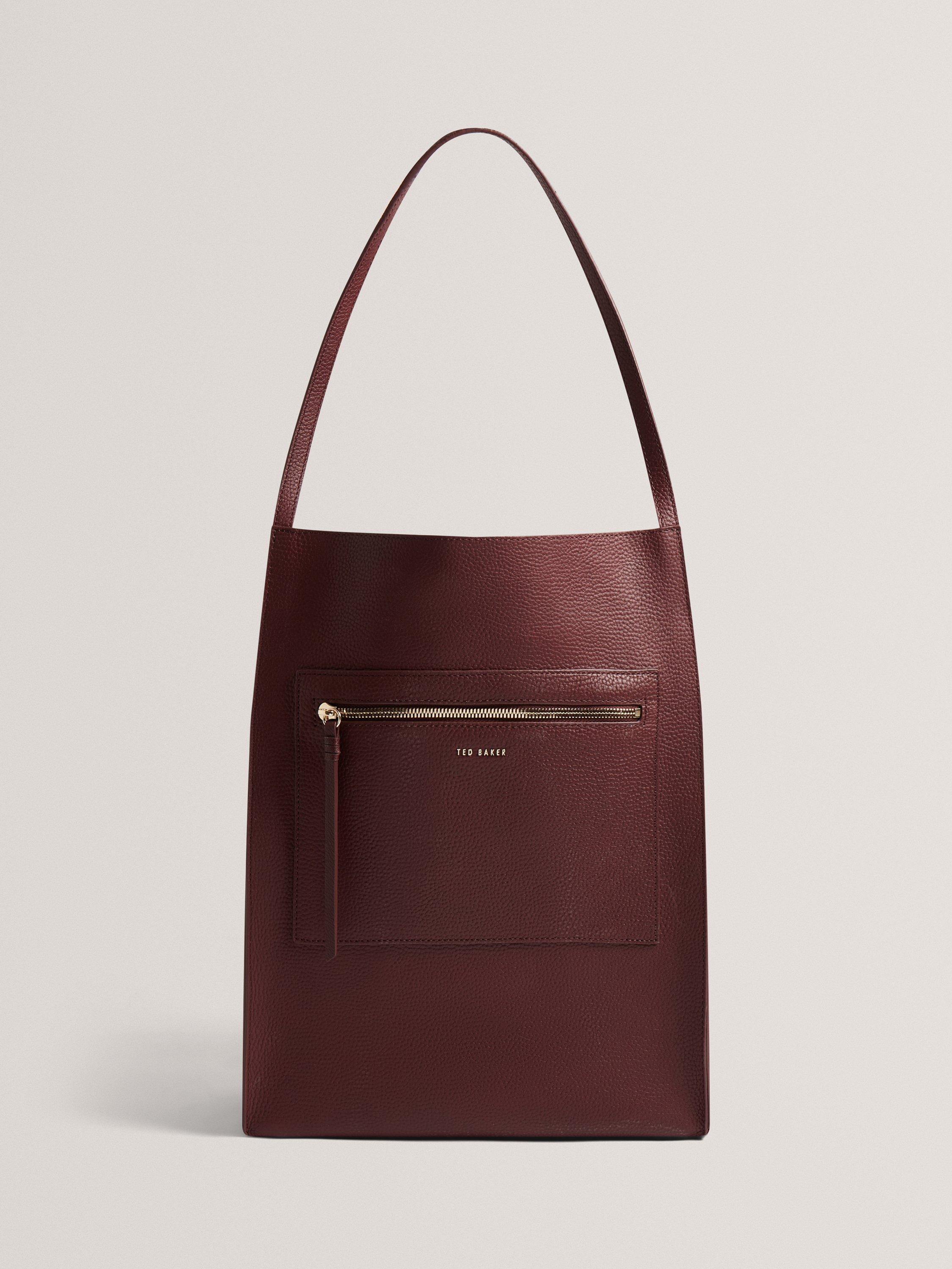 Product image 1 of 6, which shows Ted Baker Tammila Large Shopper Leather Tote Bag, Burgundy