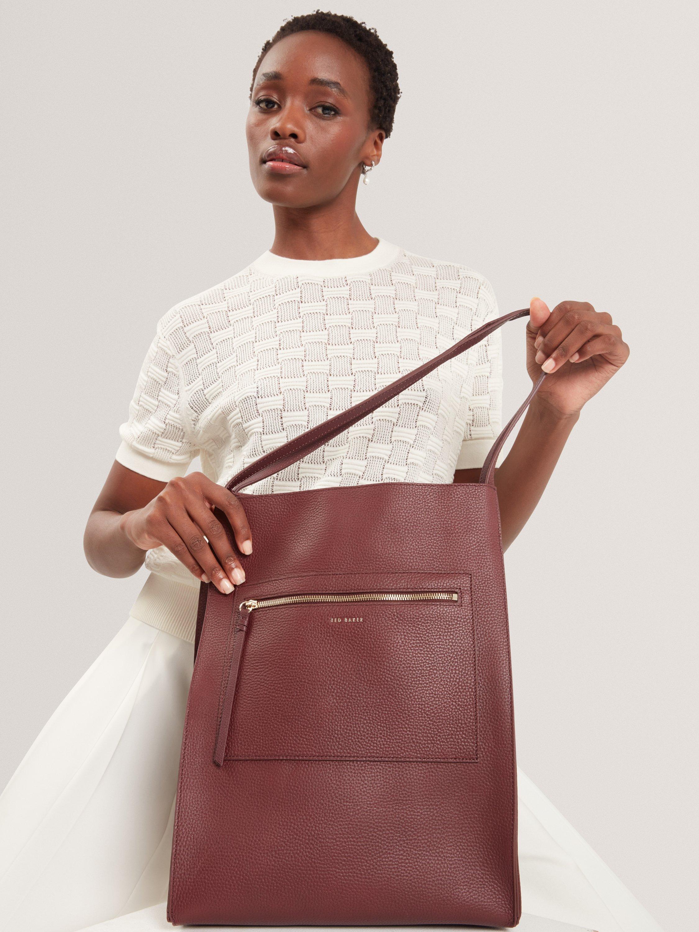 Product image 5 of 6, which shows Ted Baker Tammila Large Shopper Leather Tote Bag, Burgundy