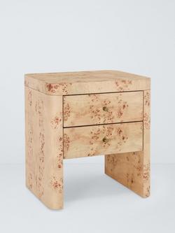 John Lewis Burl 2 Drawer Bedside Table, Natural Beige, Natural Beige