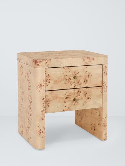 John Lewis Burl 2 Drawer Bedside Table, Natural Beige, Natural Beige