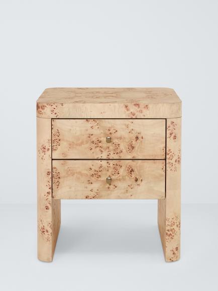 John Lewis Burl 2 Drawer Bedside Table, Natural Beige - view 2, Natural Beige