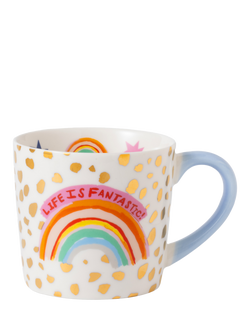 Eleanor Bowmer 'Life is Fantastic' Rainbow New Bone China Mug, 300ml, Multi, Multi
