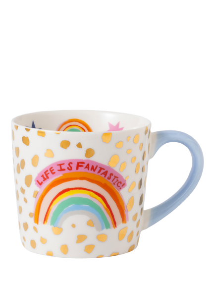 Eleanor Bowmer 'Life is Fantastic' Rainbow New Bone China Mug, 300ml, Multi, Multi