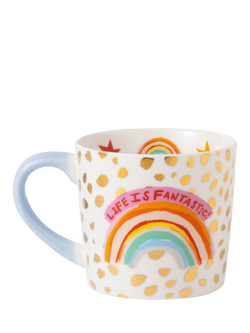 Eleanor Bowmer 'Life is Fantastic' Rainbow New Bone China Mug, 300ml, Multi - view 2, Multi