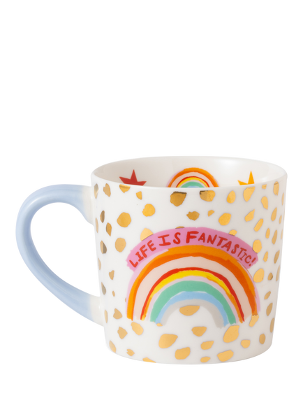 Eleanor Bowmer 'Life is Fantastic' Rainbow New Bone China Mug, 300ml, Multi - view 2, Multi