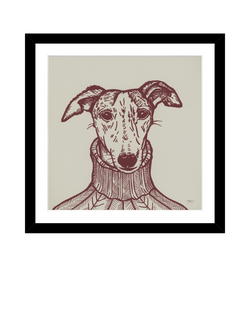 John Lewis Jan Jay 'Sybil Whippet' Framed Print & Mount, 33.5 x 33.5cm, Beige/Damson, Black Beige Damson
