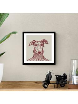 John Lewis Jan Jay 'Sybil Whippet' Framed Print & Mount, 33.5 x 33.5cm, Beige/Damson - view 2, Black Beige Damson