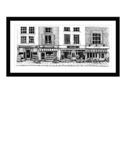 John Lewis Libby Bothway 'Boutiques & Bistros' Framed Print & Mount, 33.5 x 63.5cm, Black/White, Black White