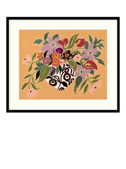John Lewis La Poire 'Clematis & Callas' Framed Print & Mount, Caramel/Pink, Black/Caramel/Pink