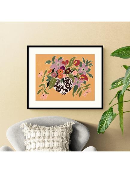 John Lewis La Poire 'Clematis & Callas' Framed Print & Mount, Caramel/Pink - view 2, Black/Caramel/Pink