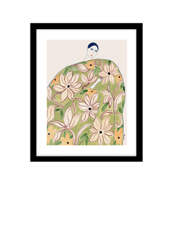 John Lewis La Poire 'Summer Coat' Framed Print & Mount, Green/Apricot, Black/Green/Apricot